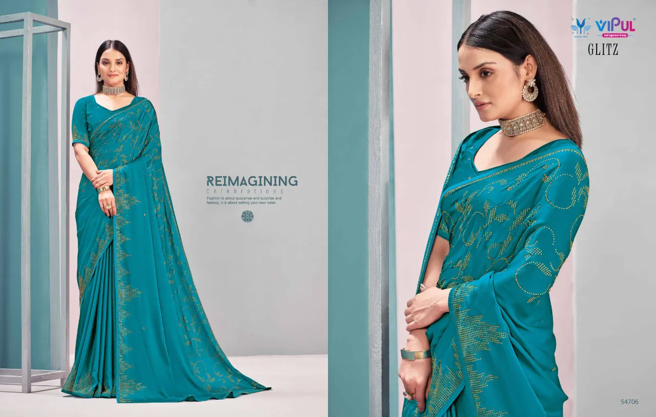 Vipul Glitz Fancy Stylish Party Wear Satin Designer Latest Saree Collection